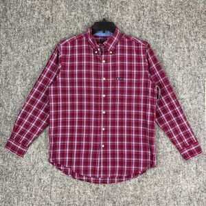 Chaps Shirt Mens M Easy Care Button-Up Long Sleeve Red Plaid Busniess‎ Casual